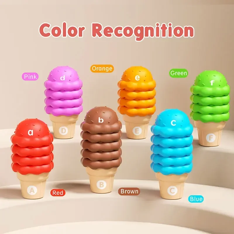 Eis-Stapel-Spiel für Kinder, sensorische Farbe, kognitives Zählen, Eiscreme-Spielzeug, Zahlen- und Farbsortierung, passendes Spielzeug für Jungen und Mädchen