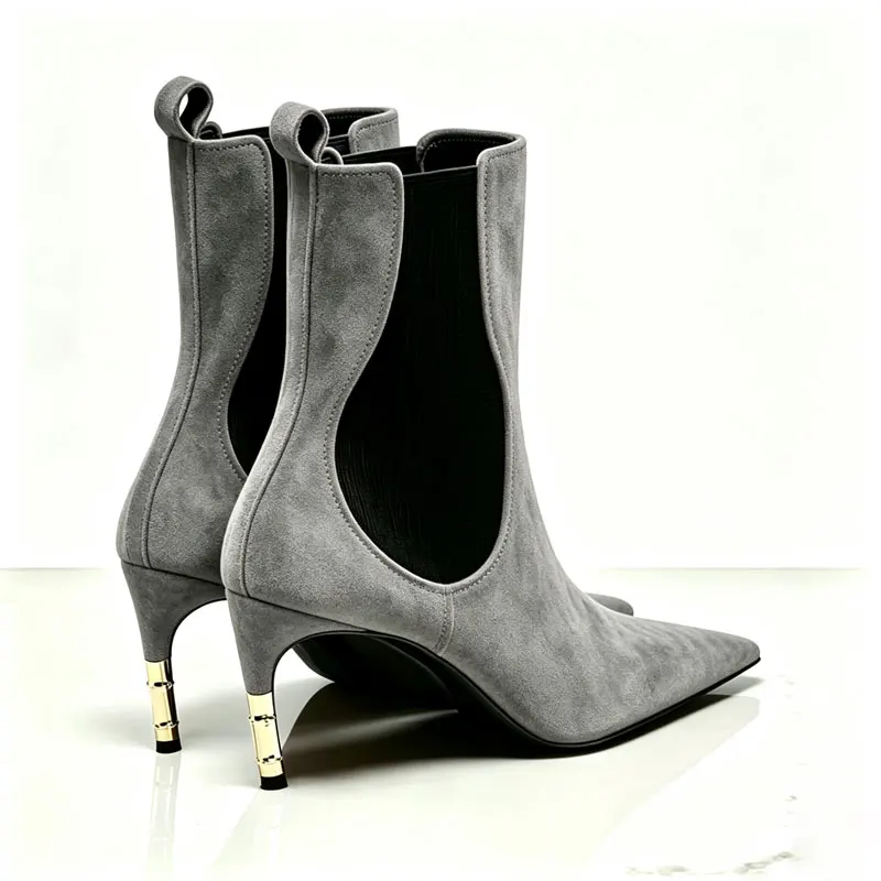 Women's New Knee High Boots with Pointed Kitten Heel and Stretch Fabric for Autumn and Winter Party Fashion, Mid Length Boots