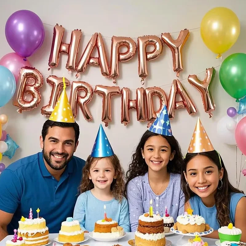 13pcs Happy Birthday Balloons Pink Blue Aluminium Foil Balloon Birthday Party Decoration Suppries Home DIY Accessories Prop