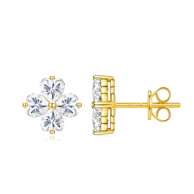 ZFSILVER Classic Clover Heart Earrings Charms 925 Sterling Silver Moissanite Party Women's Fashion Jewelry Accessory Gift E17922