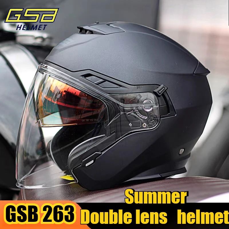 

GSB 263 Motorcycle Helmet Dual Lens Half Capacete Electric Motobike Scooter Case Moto Motocross Summer Half Helmet Cascos
