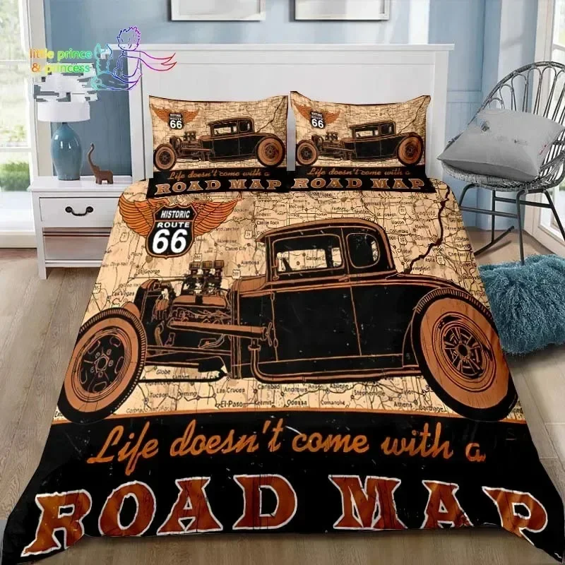 Historic American Route 66 Bedding Set Single Twin Full Queen King Size Bed Set Adult Kid Bedroom Bedding Gift