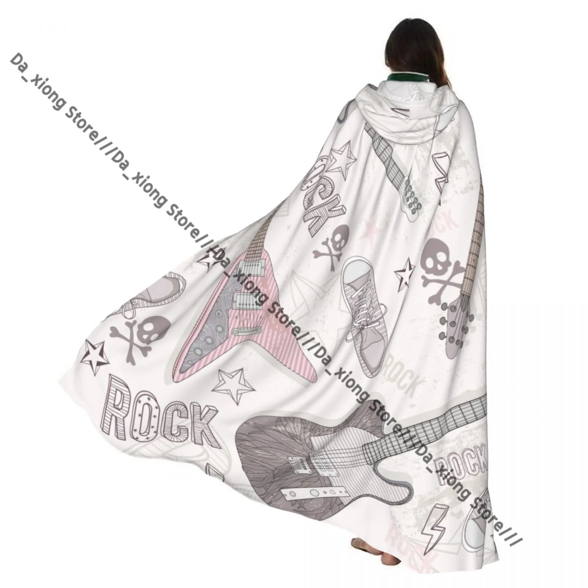 

Средневековый плащ для косплея, пальто с капюшоном, милая обувь для гитары, черепа и звезды, забавный узор, накидка, пальто, длинный плащ, плащ волшебника