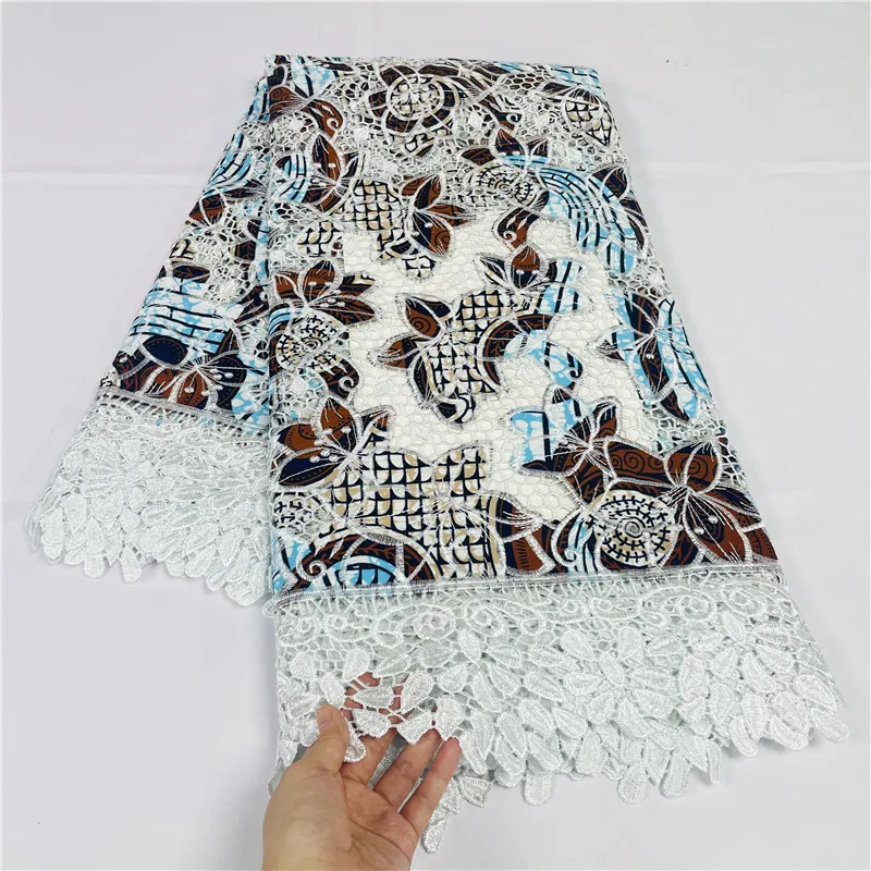 

5 Yards High Huality Ankara Fabric African Real Guipure Lace Wax Print 100% Cotton Soft Tissus Embroidery For Sewing Material K1