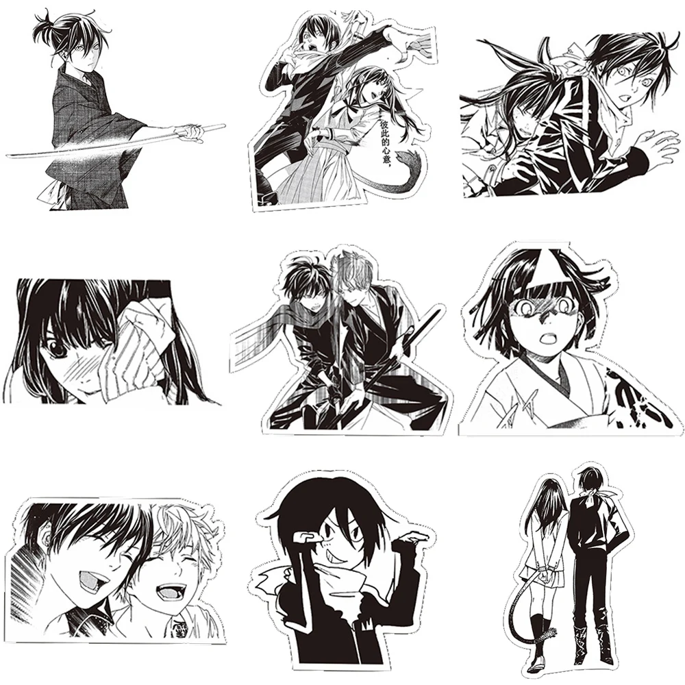 Noragami desenhos animados adesivos, 10/30/75pcs, adesivos para brinquedo das crianças, caixa do telefone, laptop, skate, legal, preto, branco, graffiti