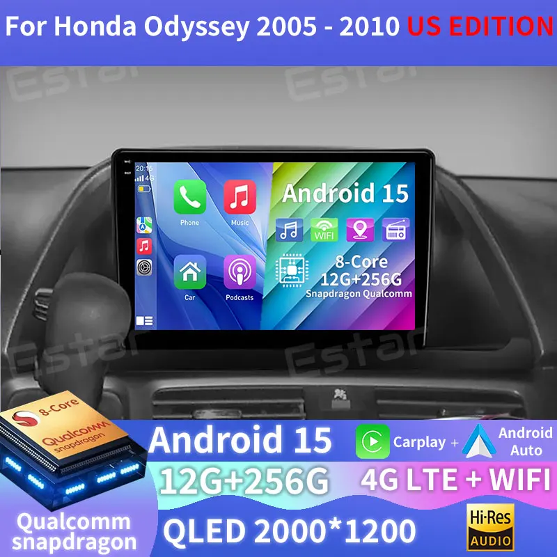 Автомобильный радиоприемник Android 15 для Honda Odyssey 2005-2010 США EDITION GPS Мультимедийный плеер Navi Головное устройство Стерео QLED 360 Камера BT DSP