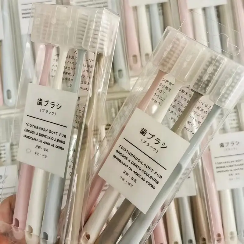 Macaron Soft Bristle Toothbrushes 4Pcs Set Adult Manual Toothbrush Family Pack for Gentle Oral Care