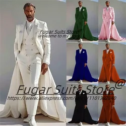 Elegant White Luxuly Men Suits Tailor Made Long Groom Formal Wedding Tuxedos 3 Pieces Sets Business Male Blazers Costume Homme