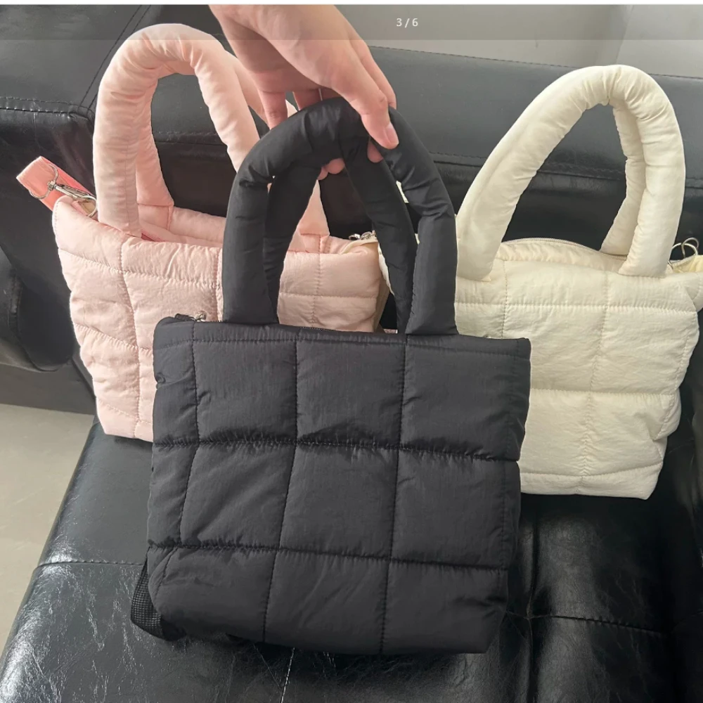 Women Tote Handbags Quilted Plaid Bag Retro Trendy Checkered Waterproof Shoulder Bag Solid Color Winter Soft Large Capacity Bags