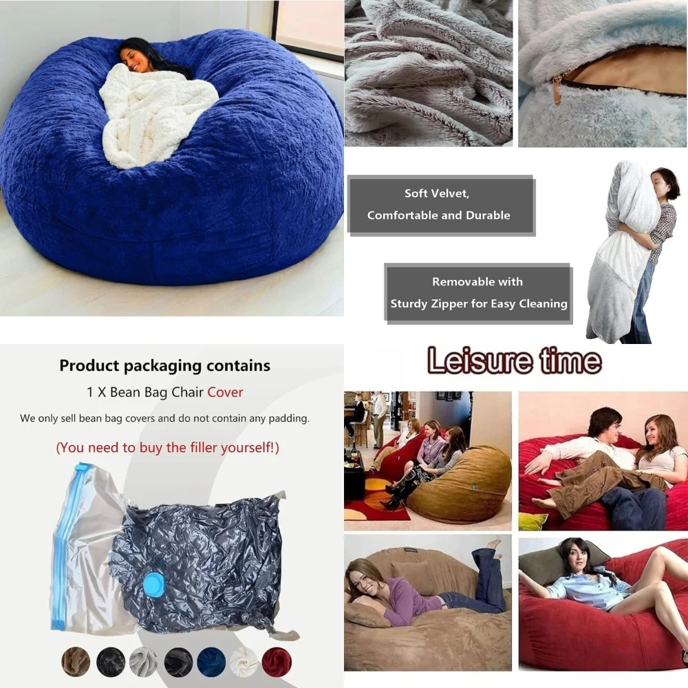 

Bean Bag Sofas7FT Oversized Bean Bag Sofa for Living Room Memory Soft Cover No Filling