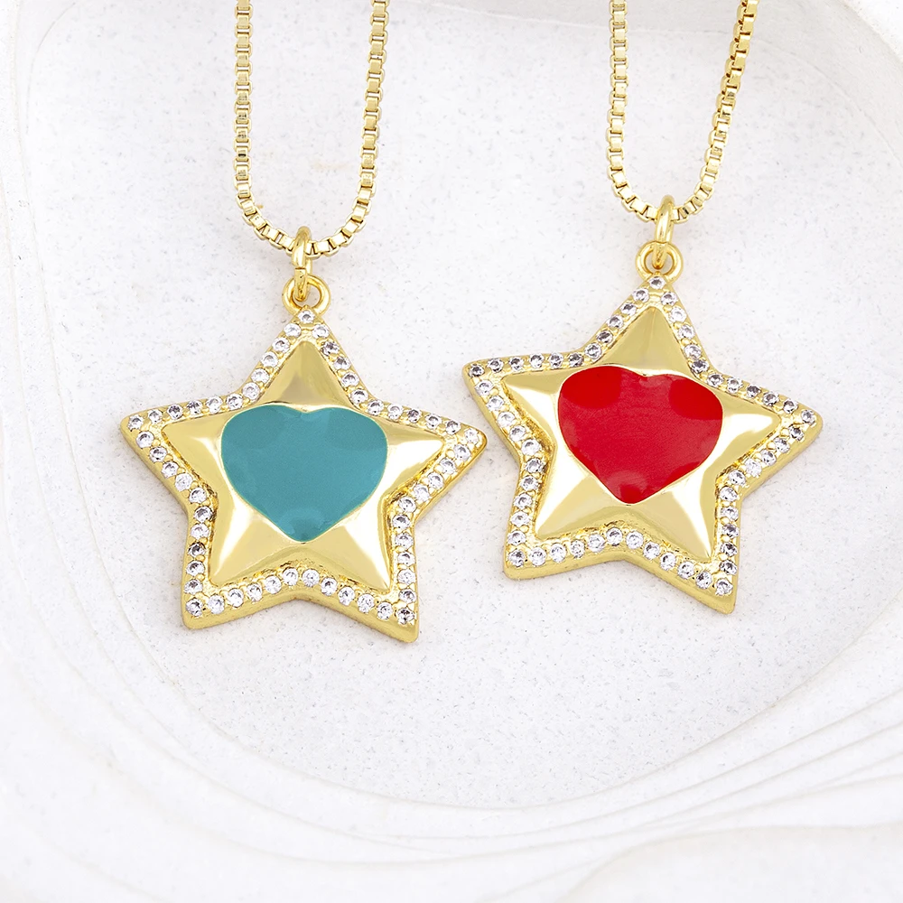 Nidin جديد عصري محظوظ شكل نجمة القلب نمط حلية قلادة قلادة للنساء الرجال 5 ألوان النحاس مايكرو مطعمة الزركون مجوهرات #6