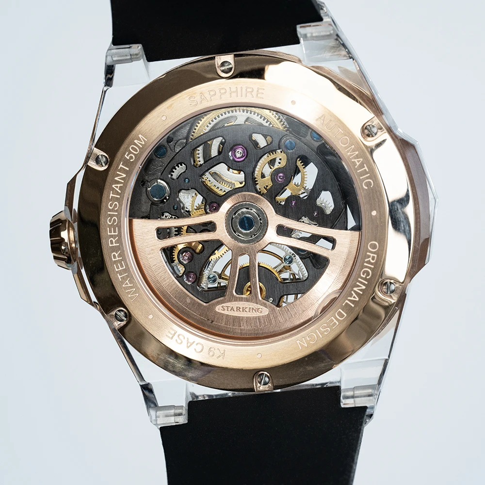AJUT Movimento automatico Tourbillon Orologi da uomo Cassa trasparente in cristallo Orologi meccanici da uomo di lusso 0523
