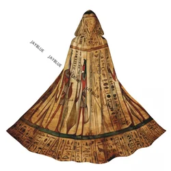 Old Egyptian Hieroglyphs Hooded Cloak Polyester Unisex Witch Cape Costume Accessory