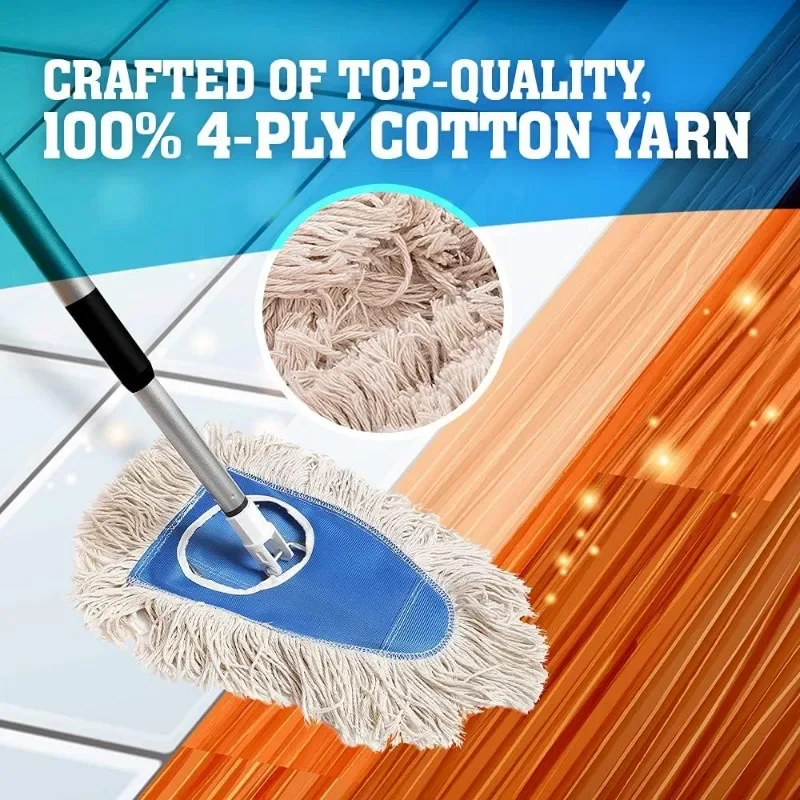 Washable Cotton Mop Head with Adjustable Handle - Removes Dust and Dirt from Surfaces and Hard to Reach Areas Doubles