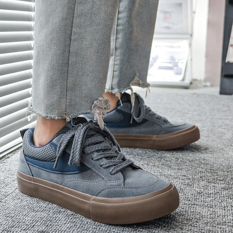 Baskets Plates à Lacets pour Homme, Chaussures d'Extérieur Décontractées, Design Simple, Plateforme Polyvalente, Style de Rue, 44