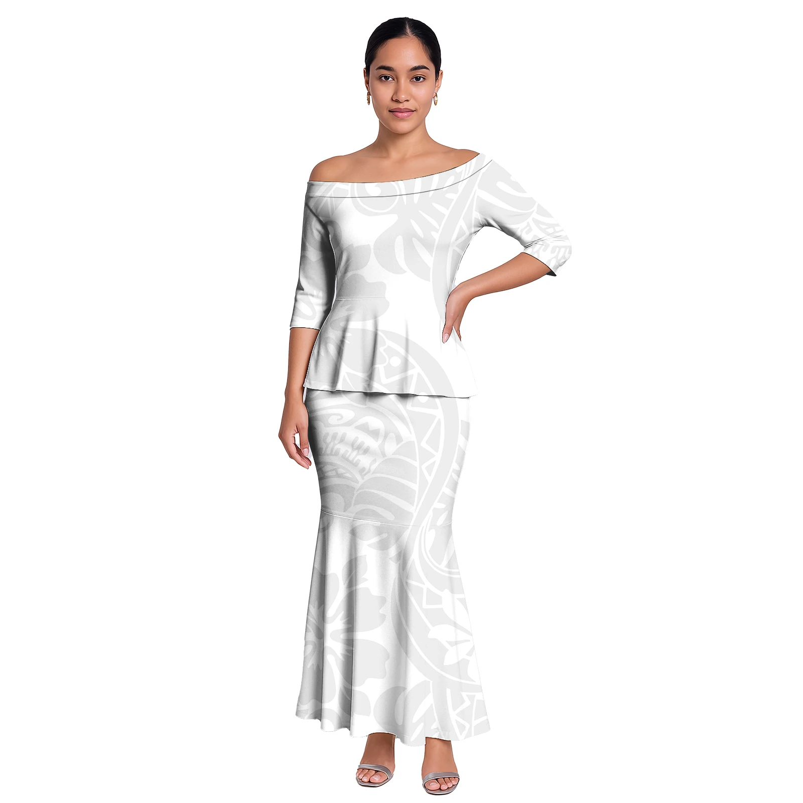 Luxury Design Samoan Puletasi Drop Shipping Polynesian Fijian Tapa Print Islander Style Dress Sets Minimum Order Quantity