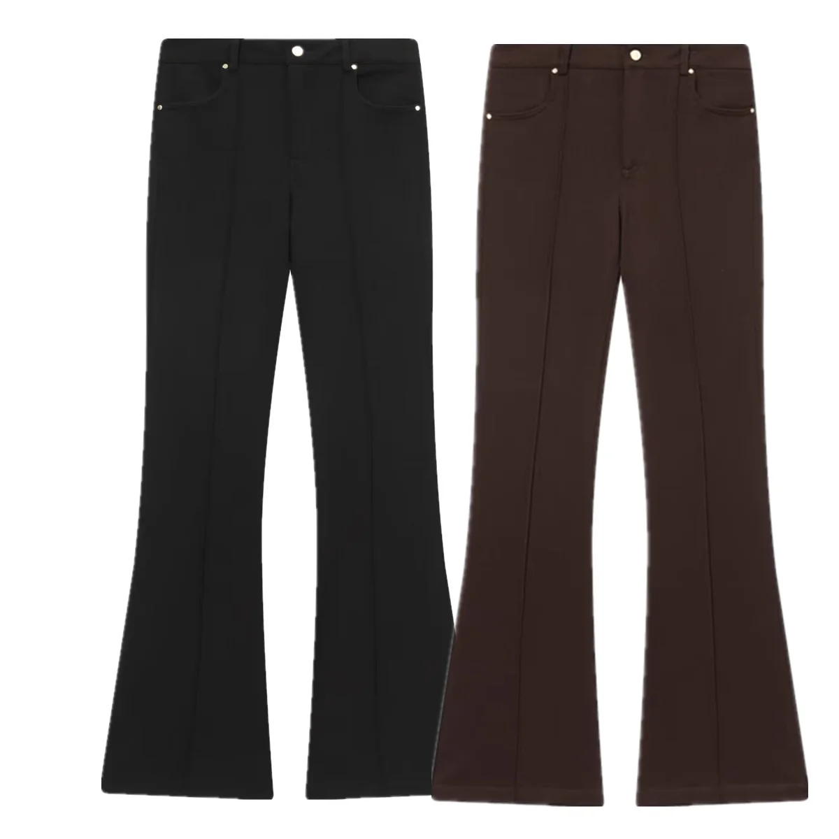 

Maxdutti Women's Pants High Street Flare Pants Women Minimalist Low-Waisted Slim-Fitting Pants Woman Clothes