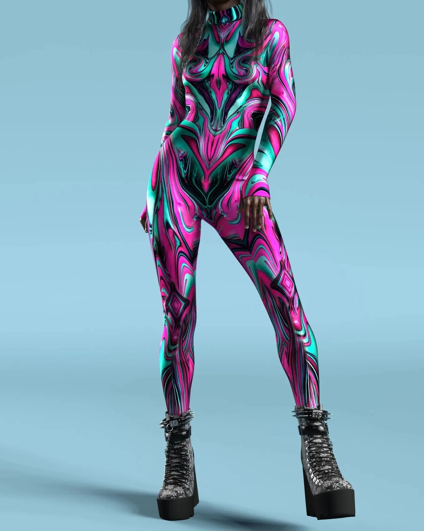 Bunter Regenbogen Abstrakte Geometrie Aerial Yoga Anzug Damen Enger Jumpsuit Karneval Urlaub Party Cosplay Kostüme Ausgefallener Bodysuit – Detail 31