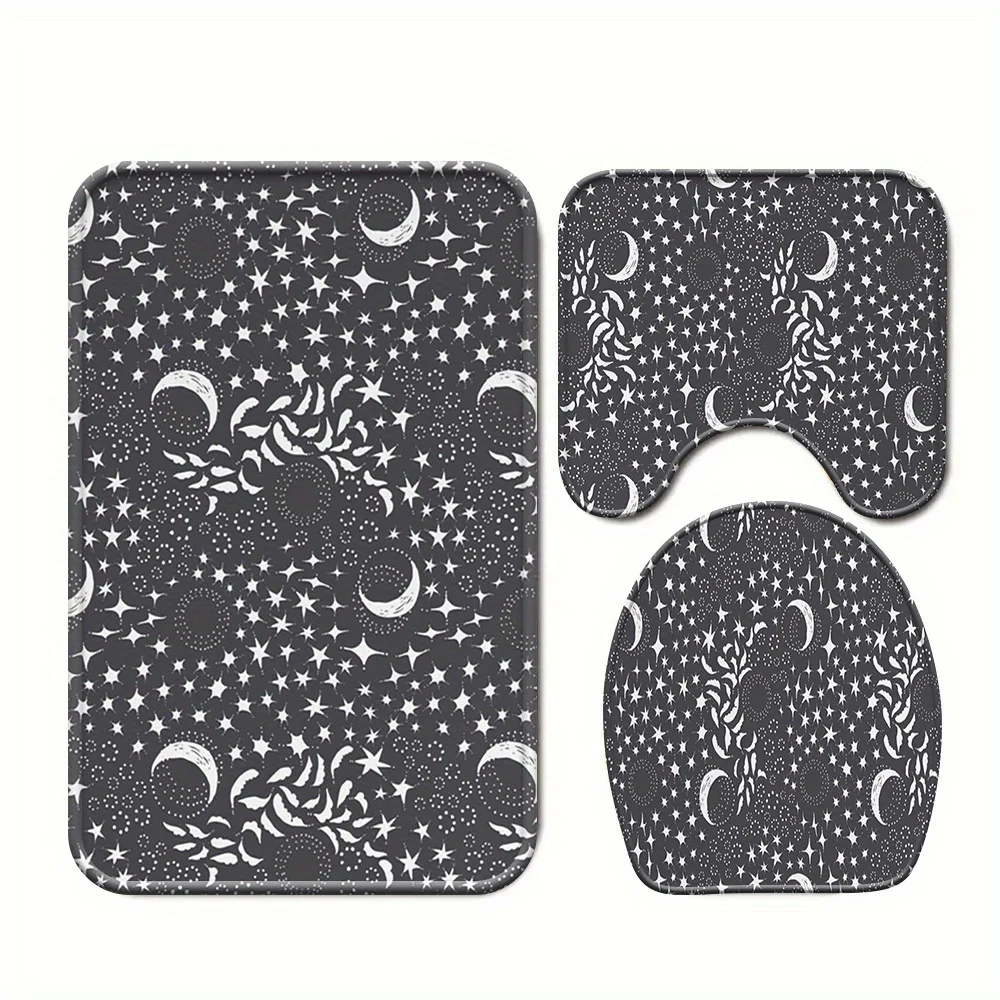 

3PCS Moon and Stars Pattern Bathroom Rug Set Galaxy Cosmos Toilet Mat Non Slip Floor Mats Water Absorbent Home Decor