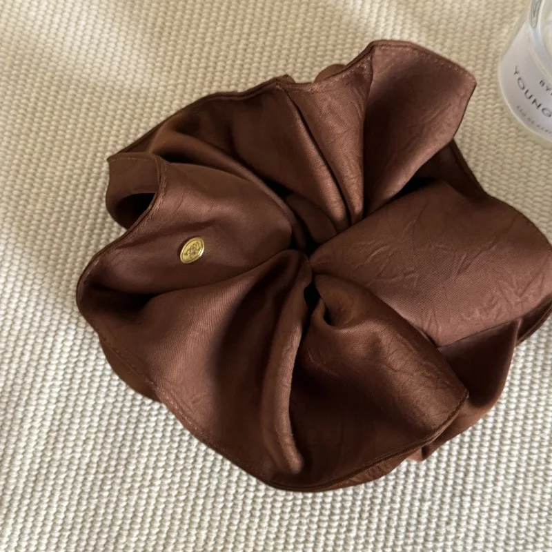 French Texture Lock Edge Small Gold Label Satin Scrunchie Hair Tie High-end Bun Hair Rope New Style