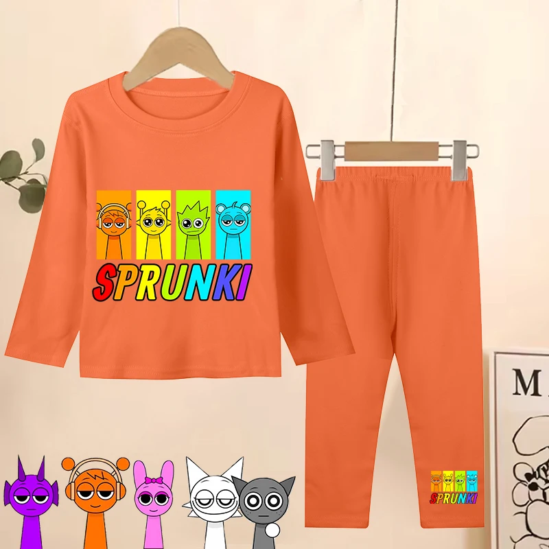 Sprunkis детская футболка с длинными рукавами и штаны, комплект для мальчиков и девочек, пижамы с героями мультфильмов аниме, осенне-зимняя домашняя бархатная одежда для сна, ночное белье