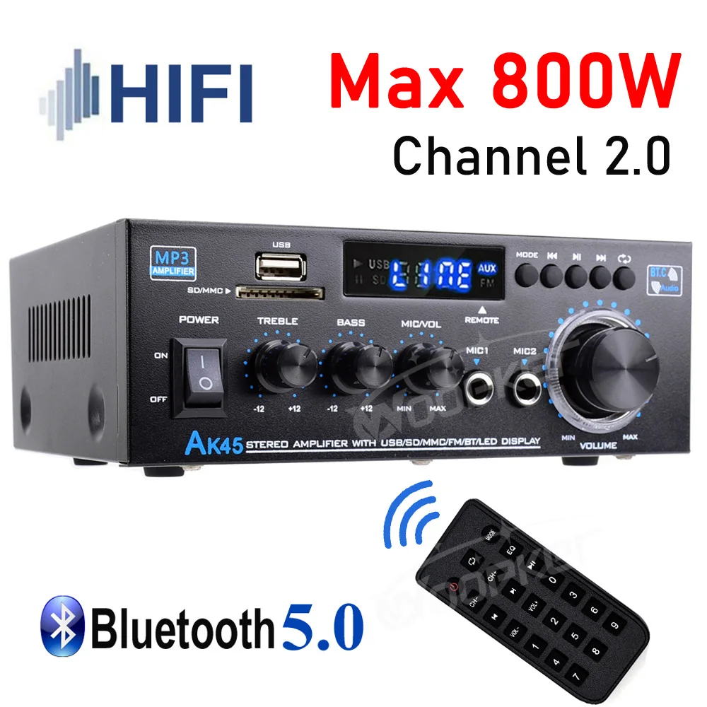 Woopker AK45 HiFi-Digitalverstärker, maximale Leistung 90 W x 2 Kanal 2.0 Bluetooth-Surround-Sound-AMP-Lautsprecher für Zuhause, Auto – Detail 2