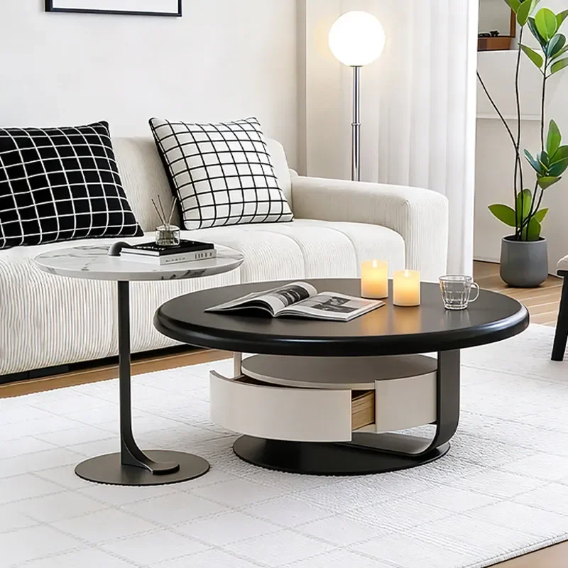 

Vv X Italian Minimalist Suspended Coffee Table Combination Designer High-end Home Living Room Storage Drawer Paint Round Coffee