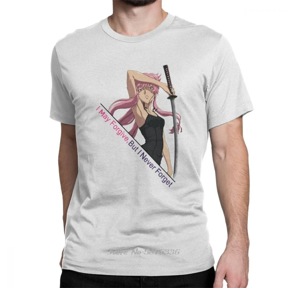 Anime Mirai Nikki Men's T Shirt Gasai Yuno Manga Future Dairy Japanese Comic Yandere Tees Short Sleeve T-Shirts Pure Cotton