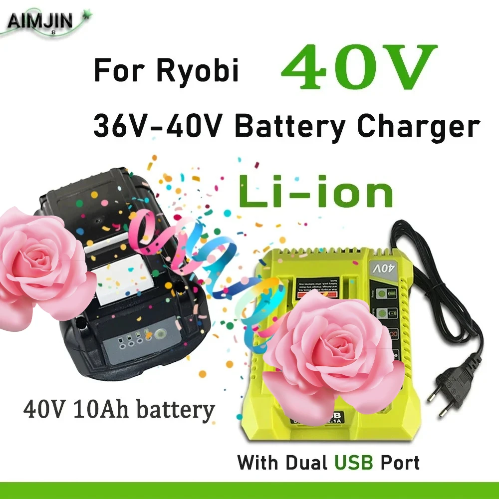 

Applicable Ryobi 40V Li-ion Battery Charger, Compatible OP4030 OP4040 OP4050 OP400A, Fast Charging With Dual USB Port
