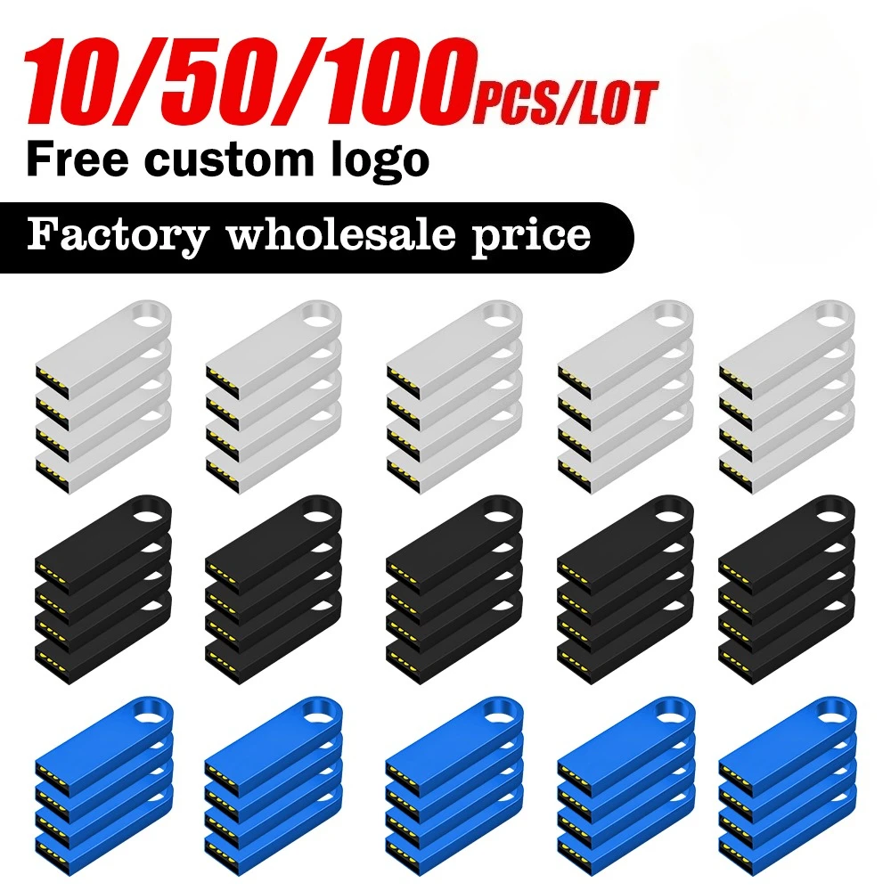 

10/50/100PCS/Lot Free Custom Logo Metal USB Flash Drive 2GB 4GB Pen Drive 8GB 16GB 32GB 64GB 128GB USB Stick 2.0 Pendrive Sticks