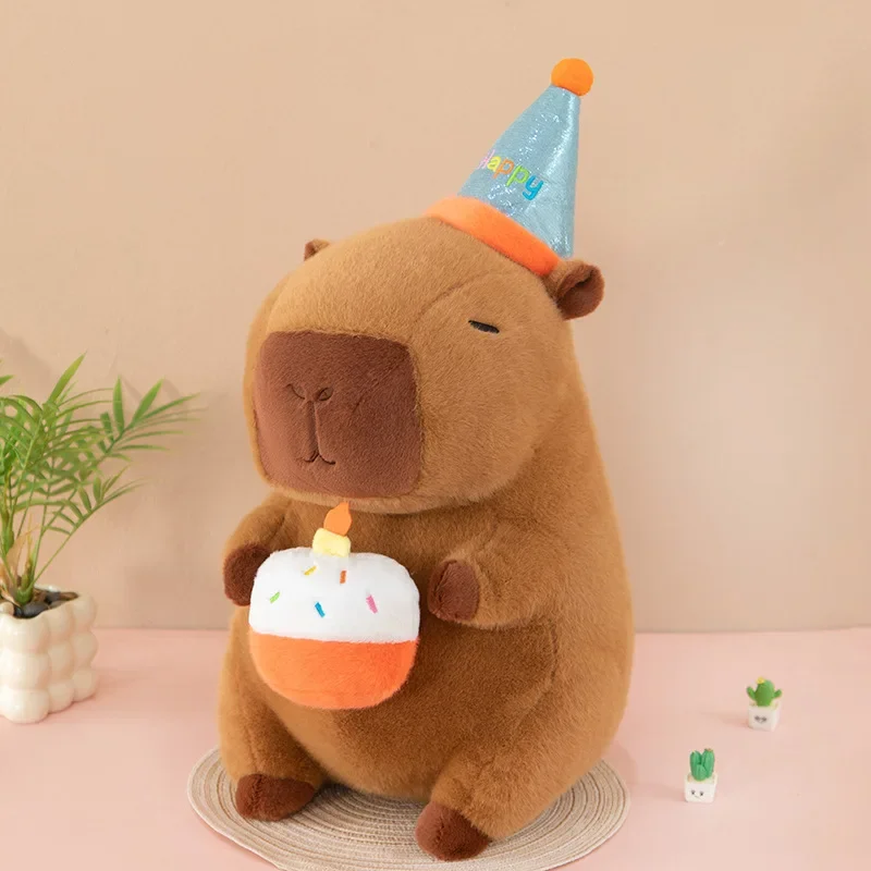 Verjaardagsfeestje Capybara Pluche Pop Taart Dragen Hoge Hoed Capybara Knuffel Simulatie Cartoon Capybara Pluizige Pop Kid Speelgoed