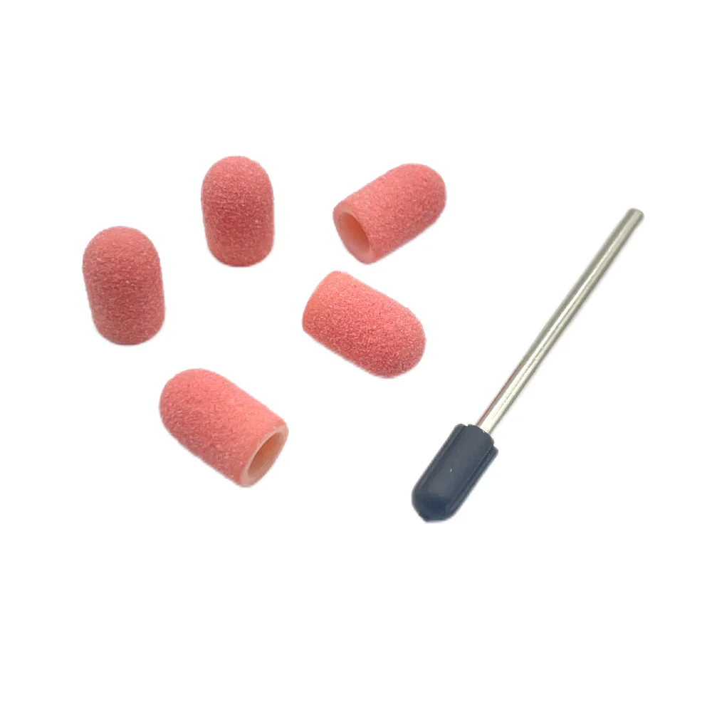 5Pcs Pink Nail Sanding Caps With Rubber Gel Remover Ceramic Nail Drill Bit Pedicure Manicure Milling Cutters Nails Tool