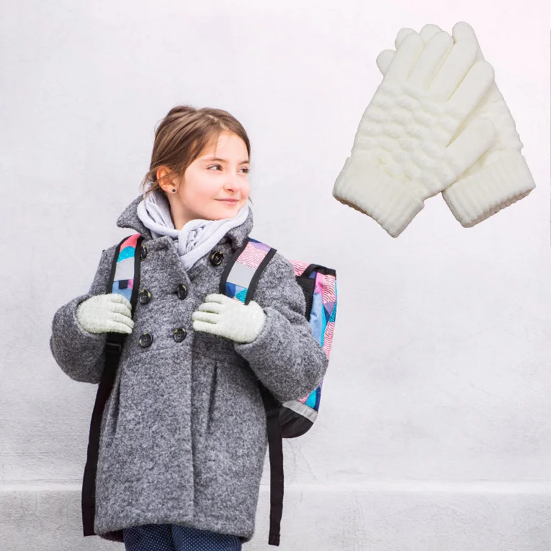 Winter Knitted Baby Gloves Warm Thicken Faux Cashmere Mittens for Boy Girl Solid Color Jacquard Kids Full Finger Gloves