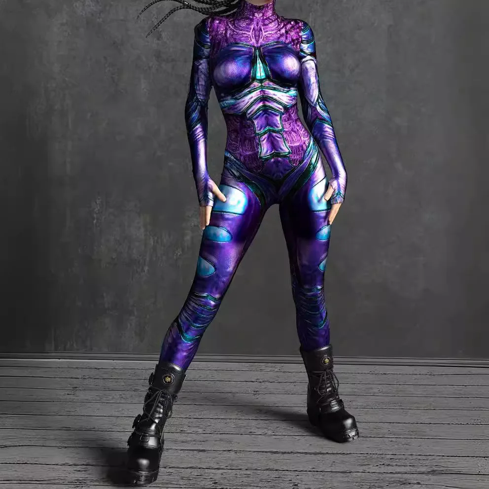 

Women Sexy Armor 3D Skinny Jumpsuit Holiday Party Wear Halloween Carnival Party Cosplay Costume Steampunk Bodysuits Romper