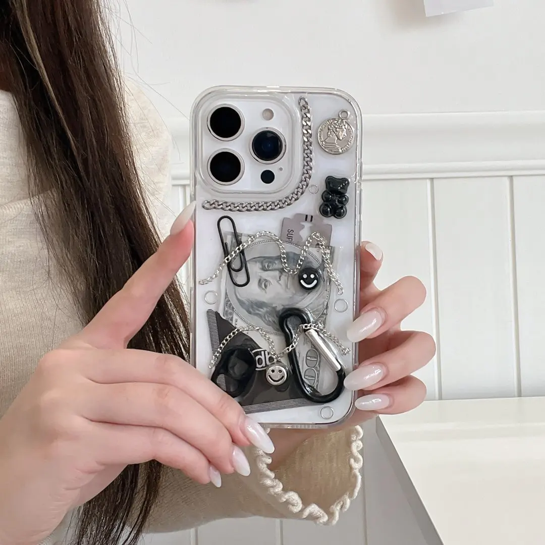 Kreative 3D-Kette, Dollar-Ring-Haken, Büroklammern, Handyhülle für iPhone 17, 16, 15, 14, 13, 12, 11, Pro Max, stoßfeste Abdeckung, Geschenke – Detail 4