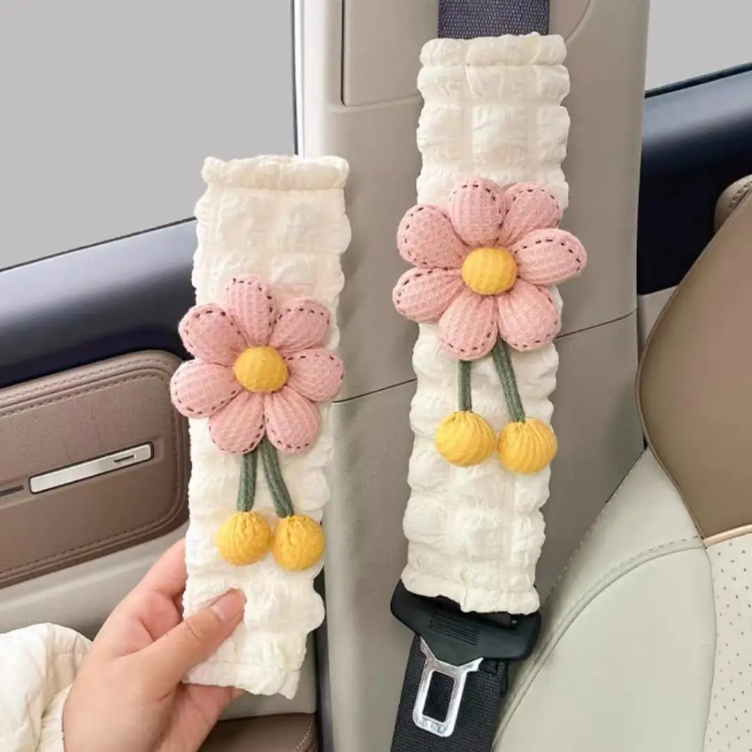 Cute Flower Car Seat Belt Cover Pads 2 Pack & 4 Pack Car Accessories Seat Belt Cushion Neck Cushion Shoulder Strap Protector Uni