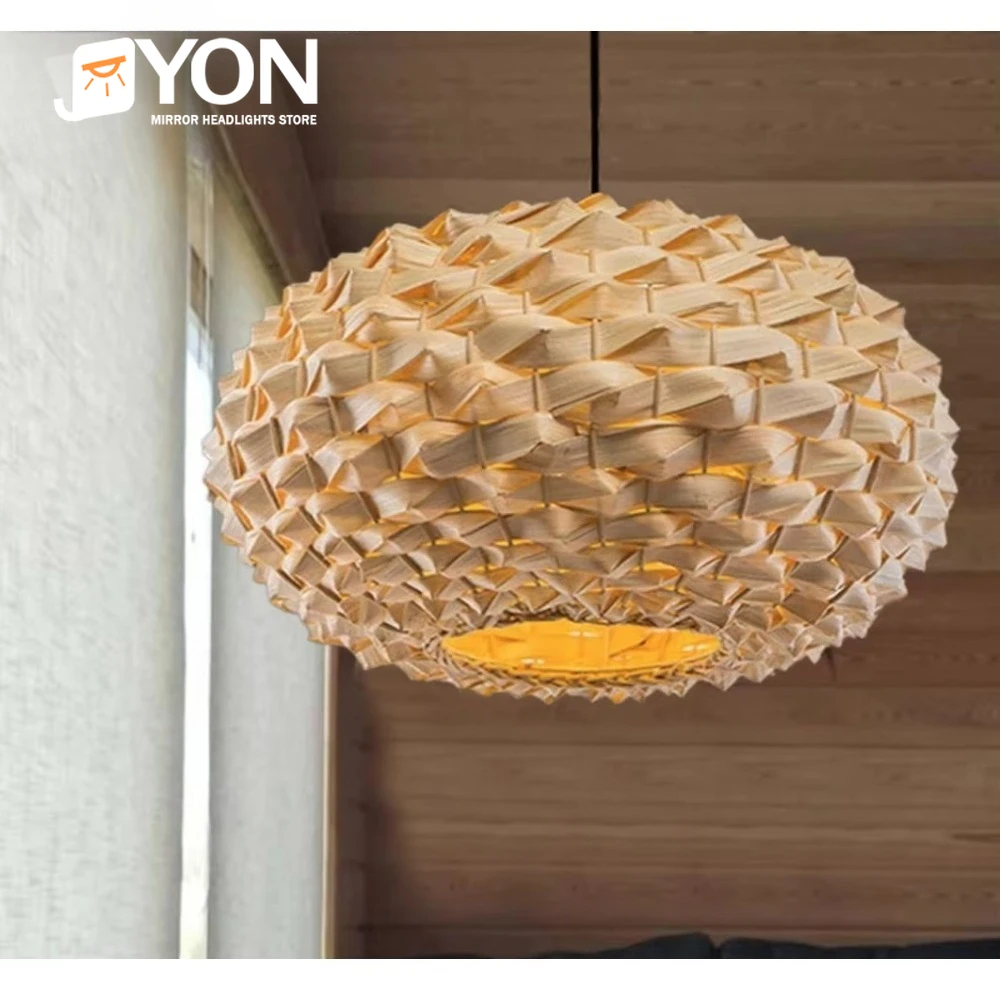 

Custom Modern Farmhouse Pasadena Rattan Pendant Light Boho Woven Rattan Lamp Shade Mid Century Modern for Living Dining Room