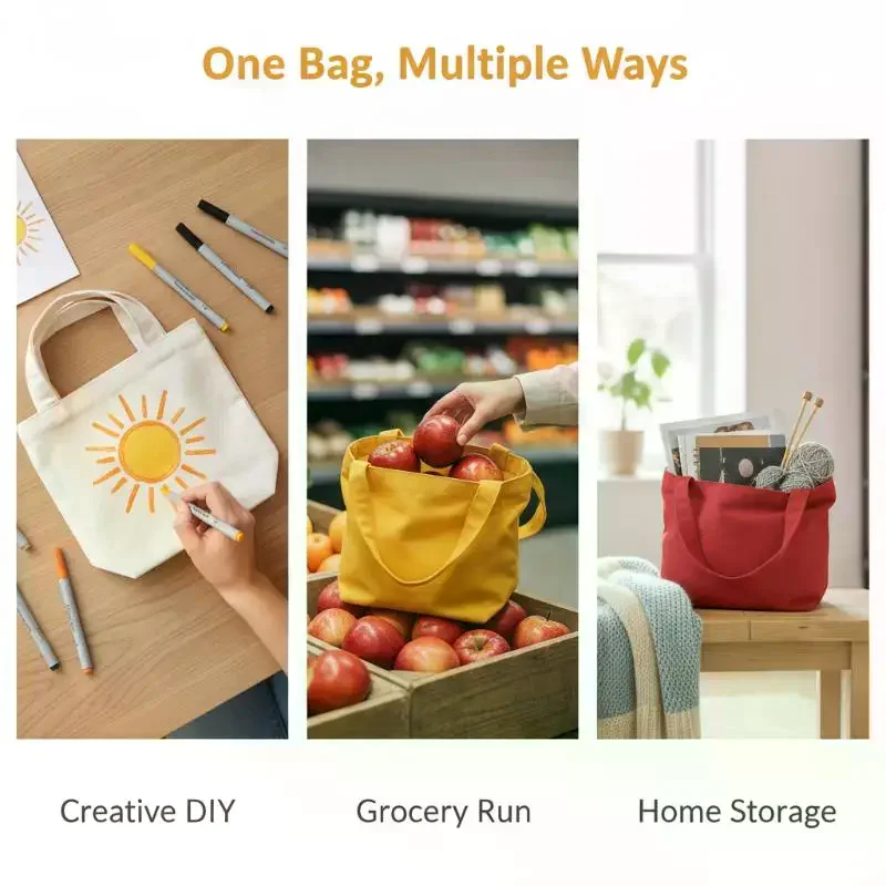 Korean Canvas Tote Bag Simple Solid Color Shopping Bags Small Bags For Daily Shopping Travel Folding Carrying Handbag Pouch