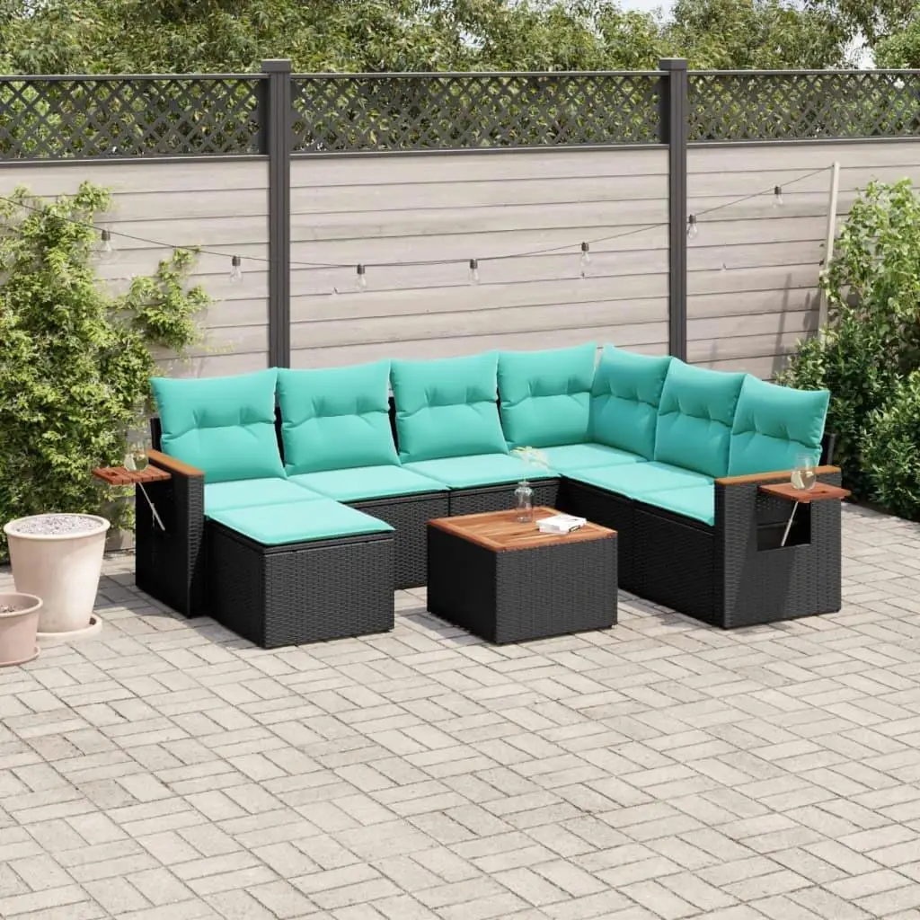 

8 Piece Outdoor Patio Sofa Set with Cushions Black Wicker Rattan Furniture for Garden Balcony Poolside