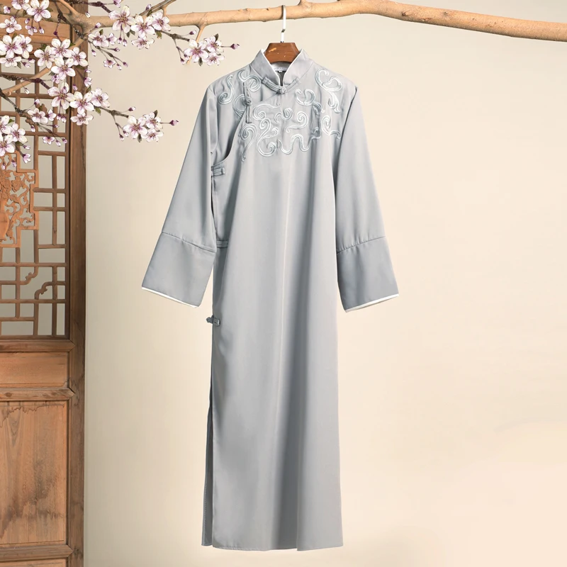 الصينية التطريز Crosstalk سترة البدلة التقليدية تانغ دعوى الوقوف طوق الضفدع زر الذكور رداء قميص #4