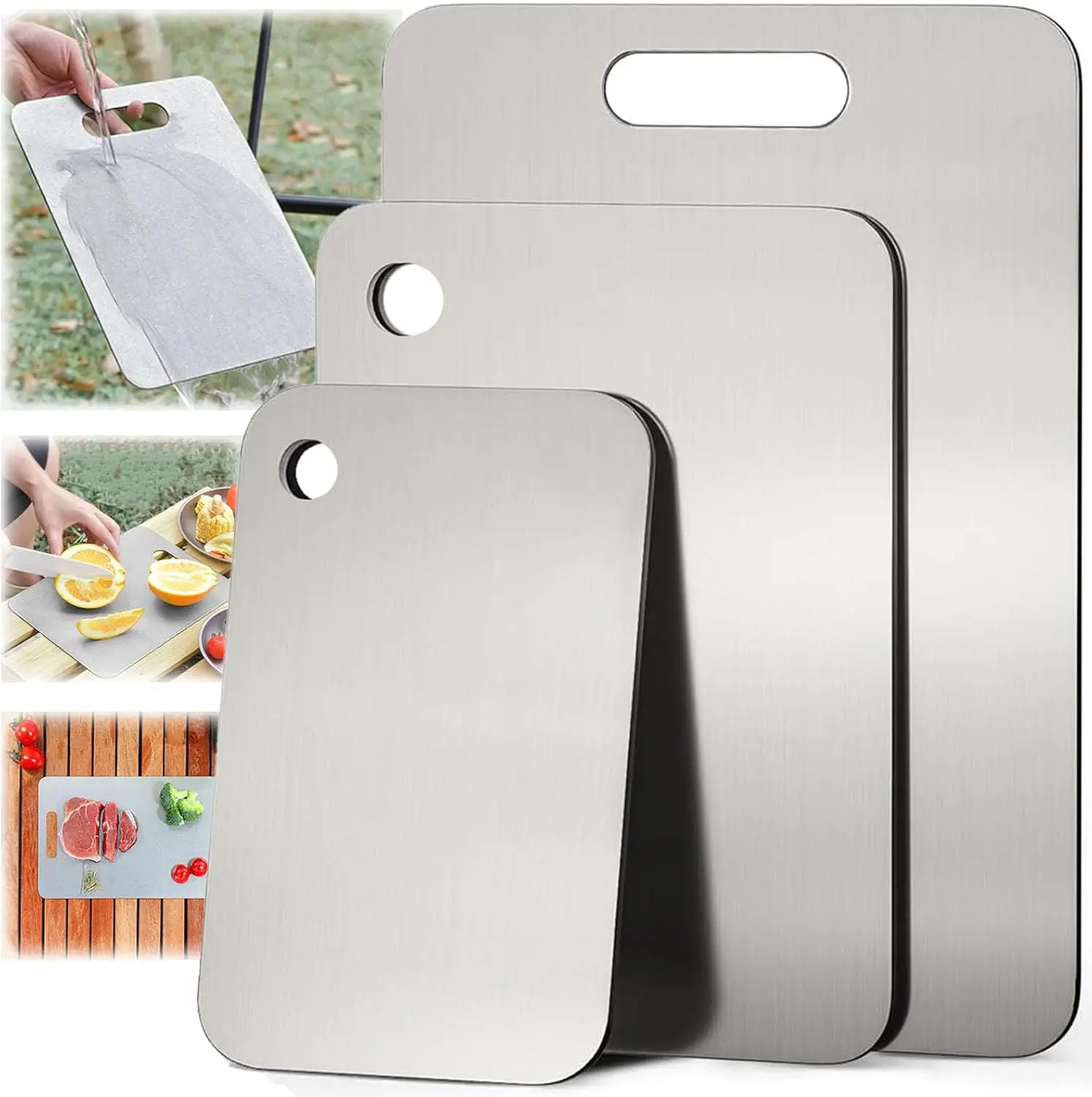 

3-Piece Pure Titanium Cutting Board Set - Dishwasher Safe, Food-Grade for Meat, Cheese & Fruit