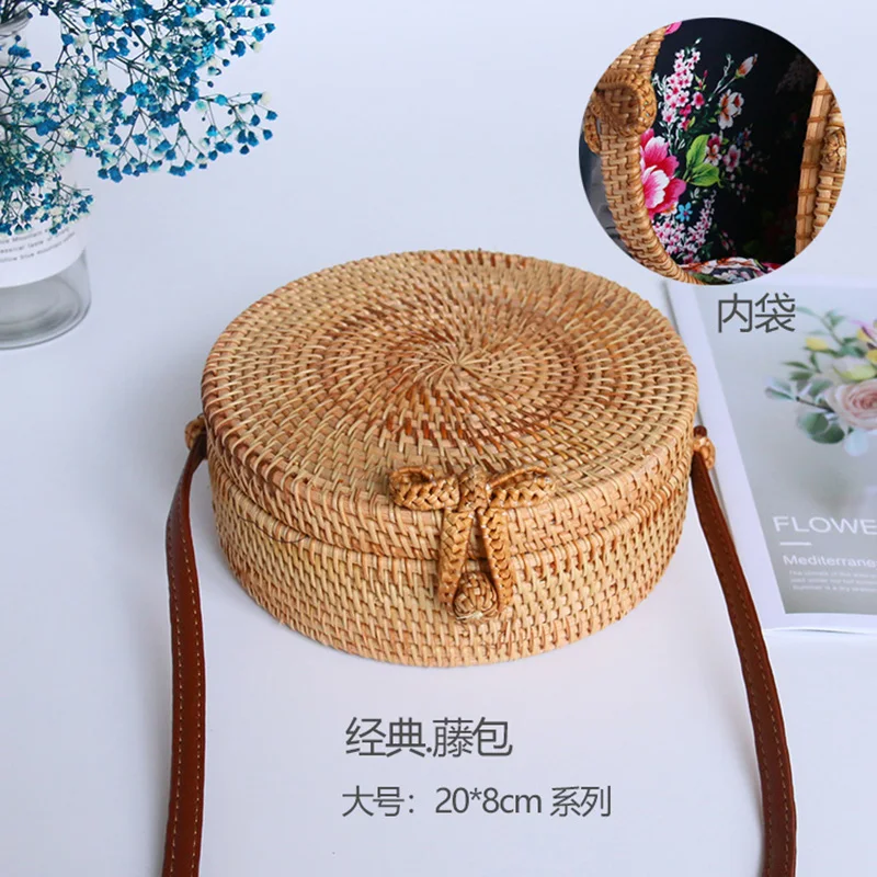 Rattan Woven Round Crossbody Bags Women Handbag Luxury Designer Handmade Straw Beach Bag Female Bohemian Shoulder Bag Bali Box