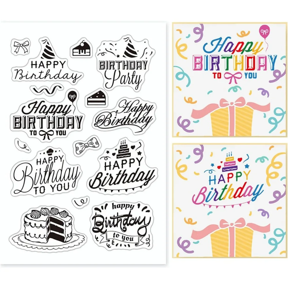 Happy Birthday Words Clear Stamps Silicone Stamp Cards Birthday Blessing Words Clear Stamps for Card Making Decoration and DIY