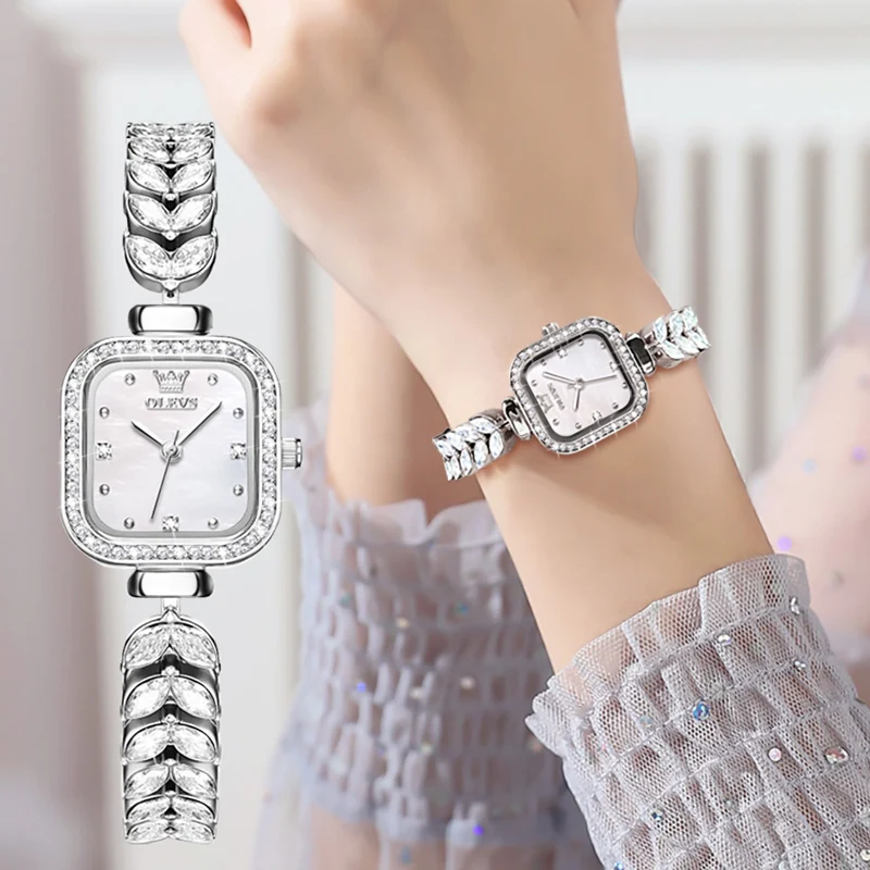 OLEVS-Reloj de plata de lujo Para Mujer, pulsera de cristal informal, de cuarzo, regalo creativo de marca superior