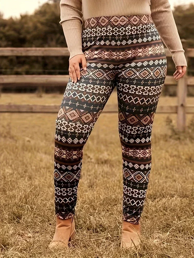 

Женские повседневные свободные узкие брюки с геометрическим узором размера плюс 1XL-5XL, женские модные эластичные брюки для йоги