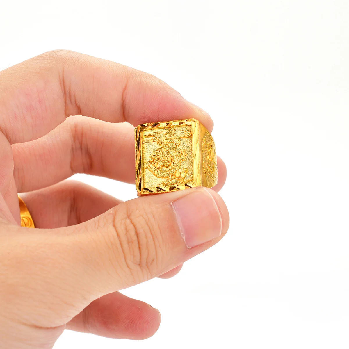 

New 9999 Gold Chinese Dragon Men's Ring 24K Real Gold Ring Men's Ring Boss Fashion Simple AU750 Ring Jewelry