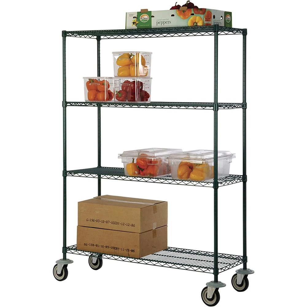 4-Tier Green Metal Wire Shelf Truck 1200 lb Capacity Home Office Storage Rack for Kitchen Bathroom Garage Home Kitchen Storage