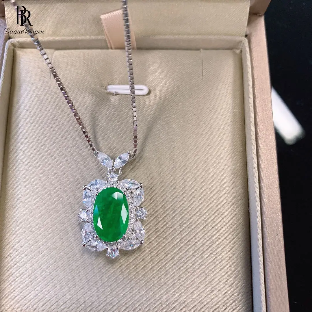 

Bague Ringen 925 Sterling Silver Jewelry Emerald Necklaces For Women 8*12mm Oval Green Gemstone Wedding Pendants Female Gifts