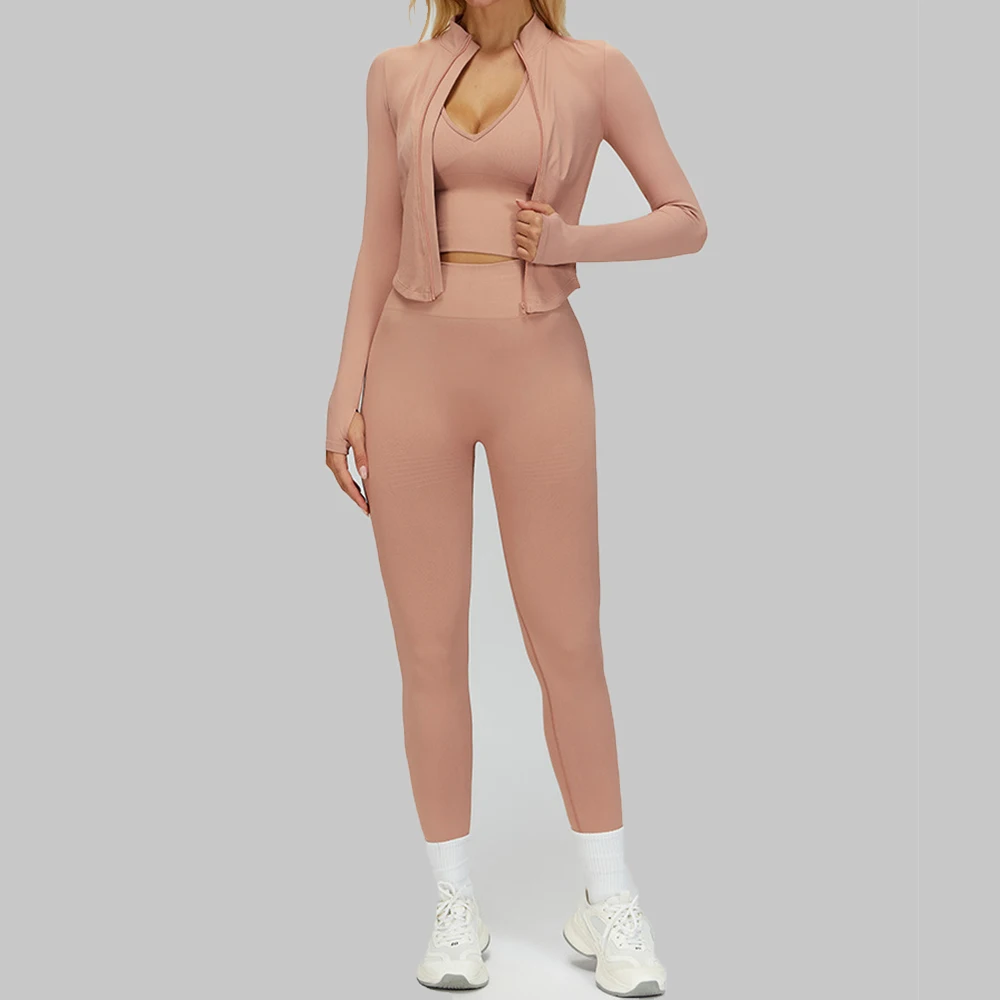 2/3dílná sada na jógu, bezešvé oblečení do posilovny, fitness obleky, sportovní oblečení pro ženy, tepláky s dlouhým rukávem, dámská sportovní podprsenka, legíny na jógu - náhled 3