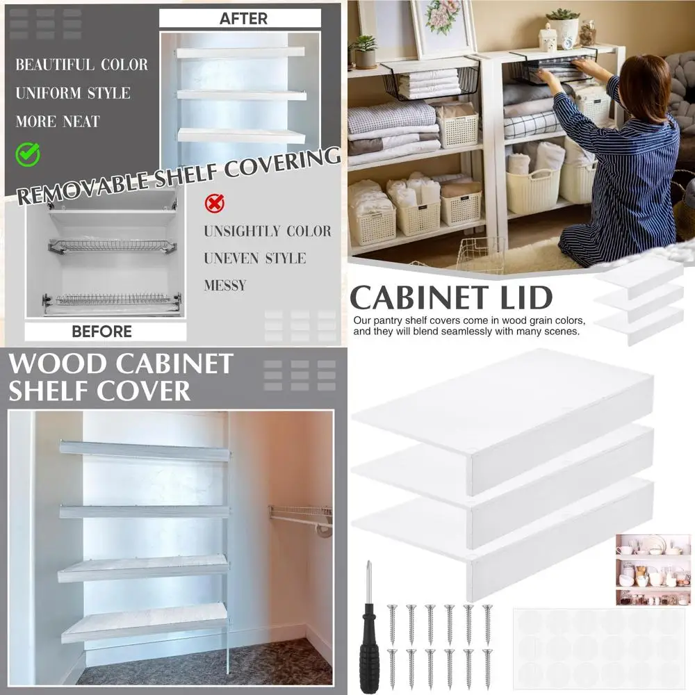 

Wire Shelving Covers with Removable 18-Grain Stickers for Pantry and Kitchen Organization, 30x16 Inches, White